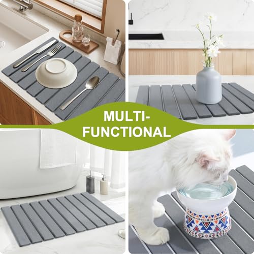 Dish Drying Mat, Stone Drying Mat for Kitchen Counter, Stone Bath Mat, Grey | Water Absorbing Diatomaceous Earth Drying Stone for Kitchen Counter, Bath Stone Mat, Kitchen Dish Drying Stone Mat, 24"×16" - color: Gray
