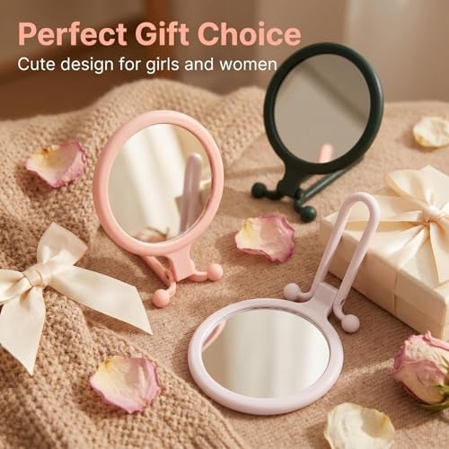 Magnifying Handheld Mirror Double Sided, Travel Makeup Hand Mirrors with 1X 2X Magnification, Small Hand/Desk Vanity Mirror (3Pcs(White & Pink & Dark Green)) - color: 3pcs( White & Pink & Dark Green)