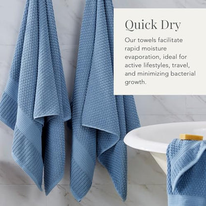 NY Loft 100% Cotton 6-Pack Hand Towel Set | Blue | Oeko-TEX | Quick-Dry | Six 16" x 28" Hand Towels | Super Absorbent | Designer-Styled Texture - color: Blue Shadow, size: Hand Towel (6 Pack)