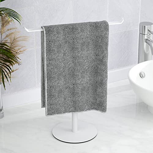 White T-Shaped Hand Towel Holder Stand for Countertops, Stainless Steel | Countertop rack for bathrooms and kitchens; organizes hand towels, headbands and other lightweight items. - color: White