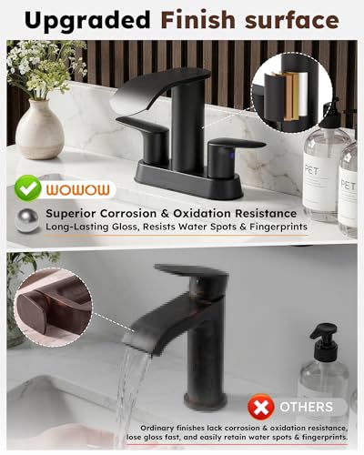 WOWOW Waterfall 4" Centerset 2-Handle Black Vanity Bathroom Faucet 3-Hole - color: Black
