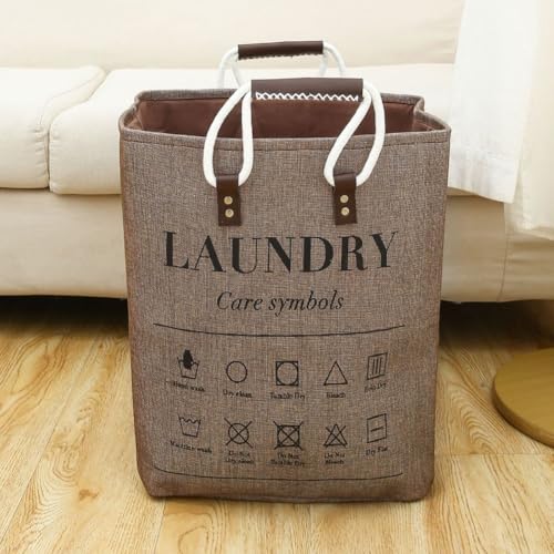 Small Laundry Basket, 50L Foldable Laundry Hamper Organizer with Handles, Fashion Portable Laundry Basket in Bedroom, Laundry Room, Closet, Bathroom, College Dorm (Brown) - color: Brown