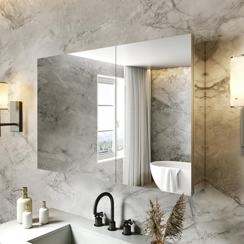 36 x 24 in Medicine Cabinet with Mirror and Side Panels, Silver | Surface or Recessed Medicine Cabinet Mirror with Storage, Adjustable Shelves, Aluminum Alloy Frame, Assembly Required - size: 36''x24''