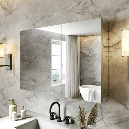 36 x 24 in Medicine Cabinet with Mirror and Side Panels, Silver | Surface or Recessed Medicine Cabinet Mirror with Storage, Adjustable Shelves, Aluminum Alloy Frame, Assembly Required - size: 36''x24''