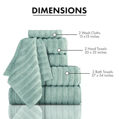 Classic Turkish Towels CTT Luxury 6 Piece Towel Set, 100% Turkish Cotton, Quick Drying, Highly Absorbent & Comfy, Includes 2 Bath Towels, 2 Hand Towels & 2 Washcloths | (Spa Green) - color: Spa Green, size: 6-Piece Towel Set