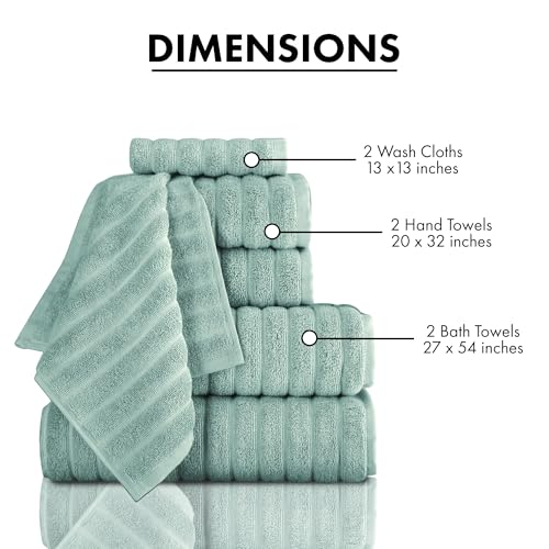 CTT Luxury 6 Piece Towel Set, 100% Turkish Cotton, Quick Drying, Highly Absorbent & Comfy, Includes 2 Bath Towels, 2 Hand Towels & 2 Washcloths | (Spa Green) - color: Spa Green, size: 6-Piece Towel Set