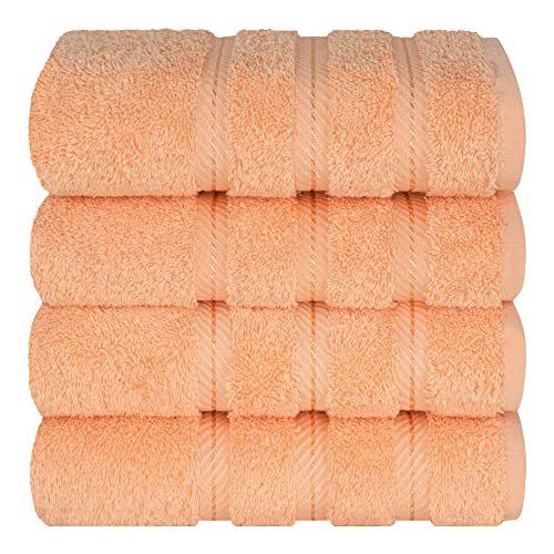 American Soft Linen 100% Cotton Luxury Turkish Towels, 4 PC Hand Towel Set | Soft Absorbent Quick Dry OEKO Tex Standard 100 Certificated Durable Machine Washable Premium Hotel Quality - color: Malibu Peach, size: 16"x28"