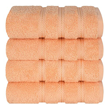 American Soft Linen 100% Cotton Luxury Turkish Towels, 4 PC Hand Towel Set | Soft Absorbent Quick Dry OEKO Tex Standard 100 Certificated Durable Machine Washable Premium Hotel Quality - color: Malibu Peach, size: 16"x28"