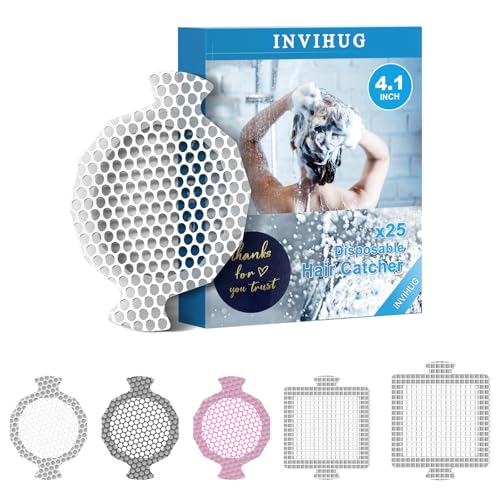 25 Pack, Disposable Shower Drain Hair Catcher Mesh Stickers, Disposable Hair Drain Catcher.(White,4.1inch), Hc2-4.1inRound-25