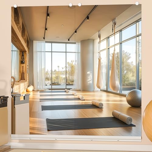Hasipu Home Gym Mirror, 48"x24" Each, 2-Pack Frameless Wall Mounted Mirrors with Glass Clamps & 1 Aluminum Rail, Large Body Mirror for Home Gym, Yoga Studio, Bedroom, Silver Tempered Glass - size: 48"x24" - 2PCS