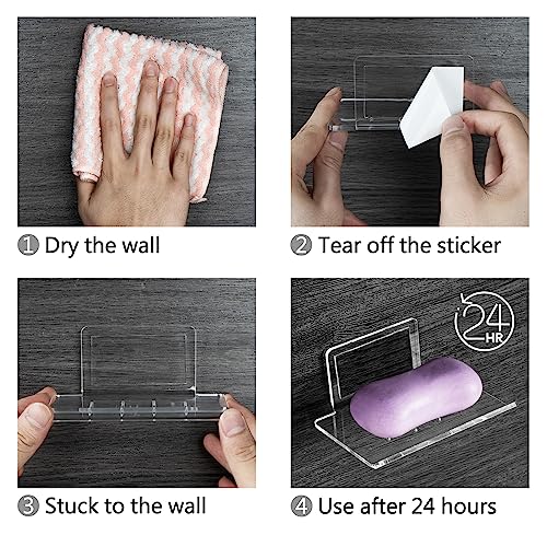 Self Adhesive Soap Dish Wall Mounted, 4 Slot Acrylic Soap Saver, Sponge Soap Holder for Shower Wall, Bathroom, Kitchen (Clear) - color: Clear 1pack