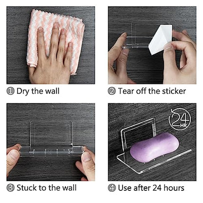 Self Adhesive Soap Dish Wall Mounted, 4 Slot Acrylic Soap Saver, Sponge Soap Holder for Shower Wall, Bathroom, Kitchen (Clear) - color: Clear 1pack