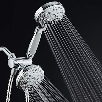 AquaSpa High Pressure 48-mode Luxury 3-way Combo – Dual Rain & Handheld Shower Head – Extra Long 6 Foot Stainless Steel Hose – Anti Slip Grip – All Chrome Finish – Extra Wall Bracket - color: All-Chrome