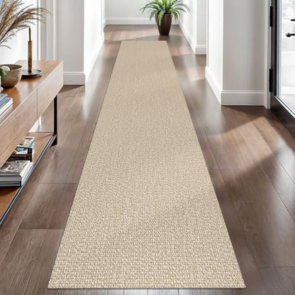 Washable Runner Rug 2x10 Ft Non Slip Runners for Hallways Long Cotton Rubber Backed Kitchen Runner Braided Indoor Floor Carpet Runners for Entryway, Hallway, Kitchen, Send/Beige | Washable Braided Runner Carpet, Non Slip Rubber Dot Backed, For Hallway, Ki