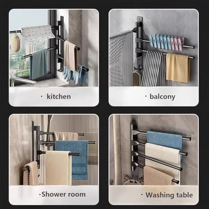 Towel Rack,180° Swivel Towel Rack,Advanced Materials Multi-Arm Towel Bar,Space Saving Wall Mounted Towel Holder with Hook,Rustproof Swing Out Towel Hanger for Bathroom,Kitchen(Black,5 Poles) - color: Black, size: 5 poles