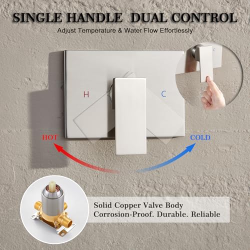 Shower Faucet Set with Rain Shower Heads with Handheld Spray,Brushed Nickel | 10-inch rainhead, 3-way diverter, all matal handshower with hose, brass pressure balancing shower valve, wall-mount - color: Brushed Nickel