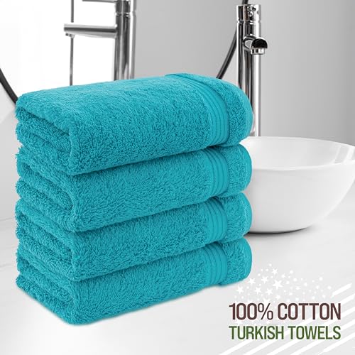 American Veteran Towel, Hand Towels for Bathroom Set of 4, 100% Cotton Turkish Hand Towel Sets, Soft Hand Face Towels, Aqua Blue Hand Towels - color: Aqua Blue, size: 16x28