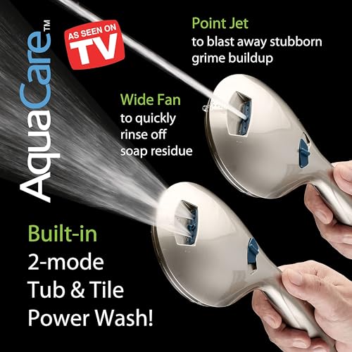 AquaCare 50-mode High Pressure Shower Head Combo with Arm & Dual Power Wash | Hygienic Jets, 2-mode Handheld Power Wash for Tub, Tile & Pets, Long 6 ft. Stainless Steel Hose, Extra Wall Bracket / Nickel - color: Satin Nickel, style: 1.8 Gallons Per Minute
