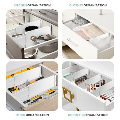 RAPTUROUS Adjustable Drawer Dividers, 8" Tall, Expandable 13.35-22", 4-Pack, Non-Slip for Deep Drawers in Kitchen, Bedroom, and Closet (White) - color: 4 Pack -White, size: 8" Tall, 13"-22" Long
