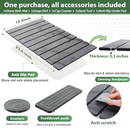 Foldable Stone Bath Mat, 23x15 Inch Gray Stone Bathmat Quick Dry, Diatomaceous Earth Mats Water Absorbing Diatomite Self Drying Mats, Multi-purpose Drying Mat for Kitchen Counter Dish Bathroom Dry - color: Dark Gray-marble