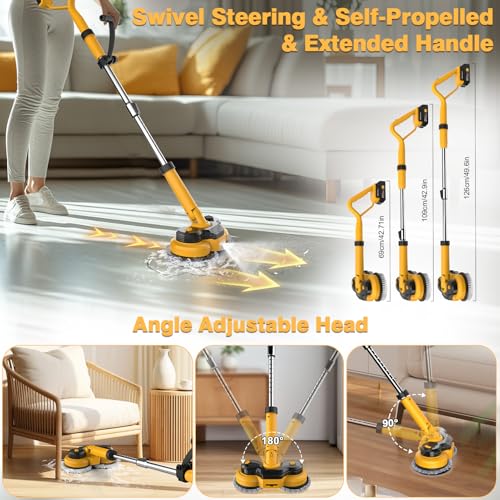 Cordless Electric Mop for Dewalt 20V Battery (NO Battery), 2 in 1 Spin Mop & Electric Floor Scrubber Machine with LED Light & Water Spray, 800 RPM Rotating Electric Mops for Floor