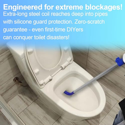 Toilet Auger 6FT DIY Plumbing Snake Drain Cleaner Tool Closet Auger with Non-Scratch Silicone Protection Head, Rust-Resistant Steel,No Plumber Needed for Heavy Toilet Blockages - color: Blue (6FT)