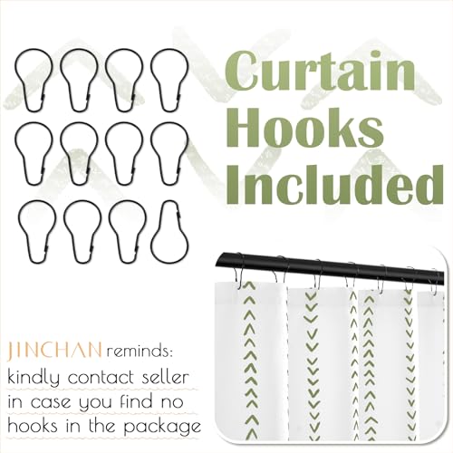jinchan Green and White Boho Shower Curtain Herringbone Zig Zag Waterproof Fabric Bohemian Modern Farmhouse Arrow Geometric Shower Curtains for Bathroom with 12 Hooks 70x72 Inches - color: Boho Chevron Green, size: 70"W x 72"L (Pack of 1)