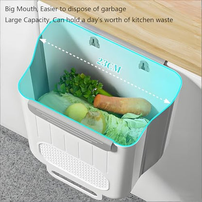 KEAIDUO 2.6 Gallon Collapsible Garbage Can for Kitchen Cabinet - Space-Saving Foldable Trash Bin, Wall-Mounted & Under Sink Storage Bin
