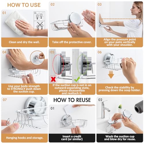 Soap Holder, Soap Dish for Shower, Suction Cup Bar Soap Holder | Soap Bar Holder for Shower, Wall Mounted Self Draining, NO Drill Sponge Holder for Bathroom, Bathtub Kitchen Sink, Silver - style: 1 tier Silver