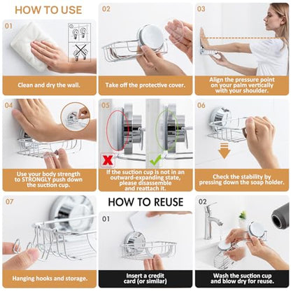 Soap Holder, Soap Dish for Shower, Suction Cup Bar Soap Holder | Soap Bar Holder for Shower, Wall Mounted Self Draining, NO Drill Sponge Holder for Bathroom, Bathtub Kitchen Sink, Silver - style: 1 tier Silver