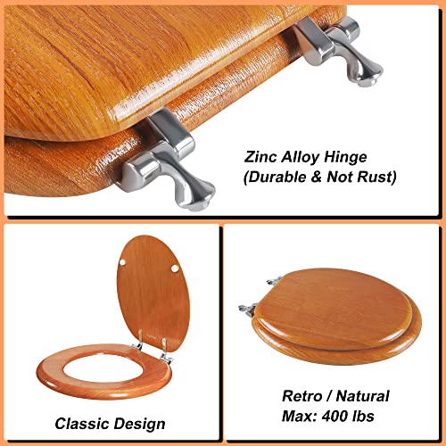 Angel Shield Durable Wood Veneer Natural Toilet Seat Metal Hinged Easy Clean Anti-scratch American Standard(Round,Wood Color) - color: Wood, size: Round-16.5”