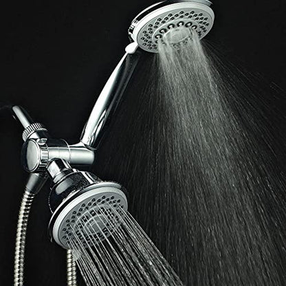 Hotel Spa AquaStorm 30-Setting 3-Way High Pressure Luxury Shower Head Combo | Use Dual 6-mode Overhead & Handheld Heads separately or together! SpiralFlow Design with Water-saving Economy mode / Chrome - color: Chrome & Gray - Economy Mode