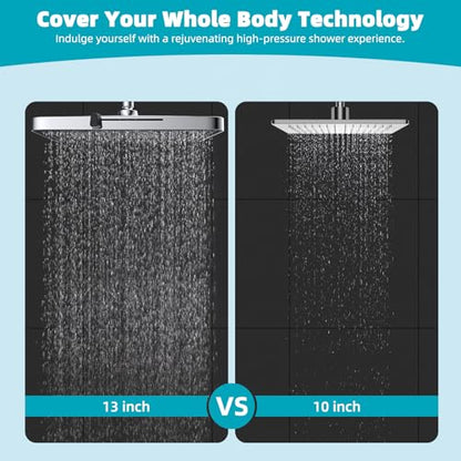 Hibbent cUPC Certified 5 Spray Modes Shower Head, 13'' High Pressure Large Rainfall Shower Head, High Flow Waterfall Bathroom Fixed Showerheads with Adjustable Swivel Ball Joint, Chrome - color: Chrome, style: Square 13''