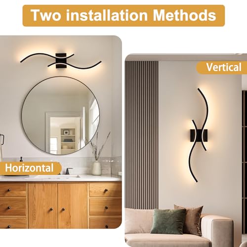 CANEOE Modern LED Wall Sconce Set of Two, 3000K Warm White Led Wall Light Fixture, 31.5inch Black Modern Sconces Wall Lighting for Bedroom, Living Room, Hallway, Staircase, Bathroom - color: Black,3000K, size: 2 Packs,31.5inch