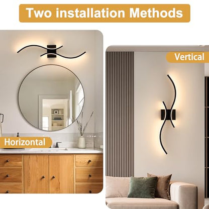 CANEOE Modern LED Wall Sconce Set of Two, 3000K Warm White Led Wall Light Fixture, 31.5inch Black Modern Sconces Wall Lighting for Bedroom, Living Room, Hallway, Staircase, Bathroom - color: Black,3000K, size: 2 Packs,31.5inch