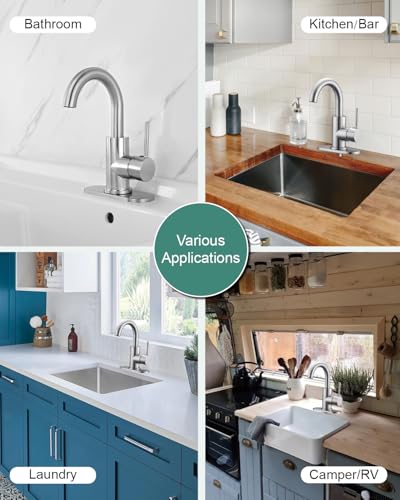 RKF Single-Handle Swivel Spout Bathroom Sink Faucet with Pop-up Drain with Overflow and Supply Hose,Bar Sink Faucet,Small Kitchen Faucet Tap,Brushed Nickel,BF3501P-BN - color: 3501-Brushed Nickel