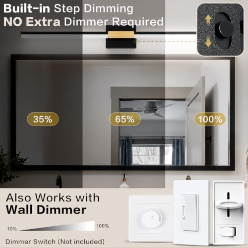SOLFART Bathroom Light Fixtures 40-Inch: Black and Gold 5CCT Dimmable Vanity Lights for Bathroom, Solid Frosted Acrylic, Built-in Dimmer, 360 Degree Rotation, ETL IP44 - color: Black Gold-5CCT, 5-Step Brightness Control, size: 40 inch