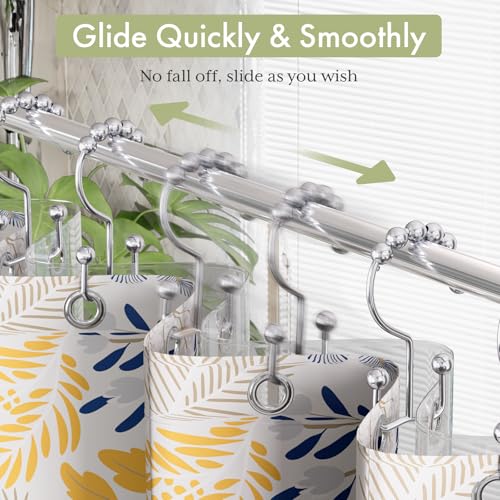 Shower Curtain Hooks Rings, Rust-Resistant Stainless Steel Double Shower Curtain Hooks, Shower Hooks for Shower Curtain and Liner Bathroom, Set of 12, Chrome - color: Polished Chrome, style: Double Hooks