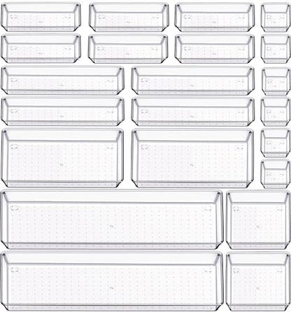 22 Pcs Drawer Organizer Bins, Acrylic Non Slip Kitchen Drawer Organizers Storage Tray Divider, Multifunctional Storage for Cosmetics, Bathroom, Tools, Kitchen and Office - size: 22 Pack