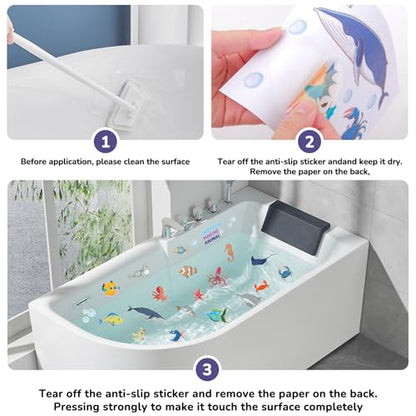 PRATIQUE Non Slip Bathtub Stickers, 6 Pages Sea Organism Ocean Fish Adhesive Kids Anti Slip Decal Threads for Shower Floor and Bath Tub Decals with Premium Scraper - color: Ocean Fish