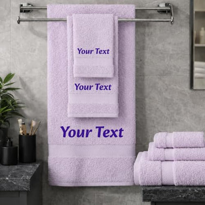 Personalized Towel Set, Custom Bath Towels with Name, Turkish Cotton Lilac | 3 Pcs Set, 100% Cotton, Embroidered, Monogrammed, Customized Gift For Adults, Wedding, Bridal Shower, Housewarming, Spa - color: Lilac, size: 3 Piece Towel Set