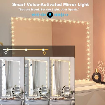 13ft/4M Voice-Activated Led Vanity Mirror Lights Kit Bendable NO Need to Cut Vanity Make-up Mirror Cloakroom Adjustable Flexible Strip Light Table Set with Dimmer Power - color: White-Voice- strip-lights