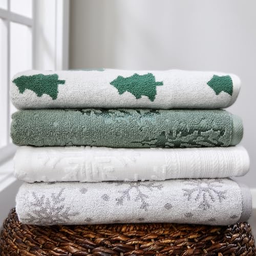 SKL Home Christmas/Winter Subtle Snowflakes Bath Towel, 100% Cotton, White | 550 GSM. Soft & absorbent. Textured jacquard pattern. Great for use in the bathroom, kitchen or bar & gifting. - color: Subtle Snowflakes, style: Bath Towel