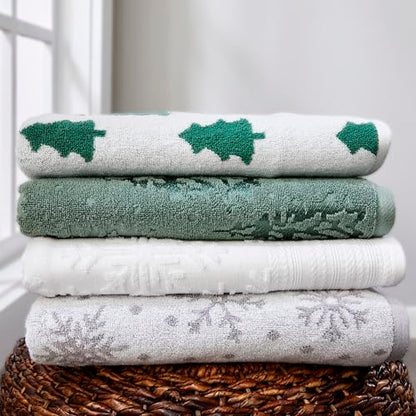 SKL Home Christmas/Winter Subtle Snowflakes Bath Towel, 100% Cotton, White | 550 GSM. Soft & absorbent. Textured jacquard pattern. Great for use in the bathroom, kitchen or bar & gifting. - color: Subtle Snowflakes, style: Bath Towel