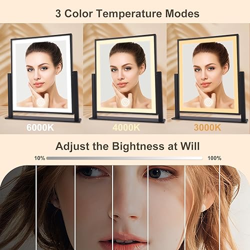 Beelux Vanity Mirror with Lights, 11" Makeup Mirror with Dimmable Light, Smart Control, Memory, Adjustable 3 Modes Lighted LED Mirror for Christmas Birthday Thanksgiving Mother's Day Black - size: 11"L x 9.8"W