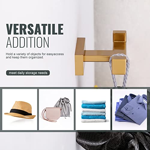 Double Bathroom Towel Hook for Wall Mounted - Gold Modern Towel Holder - Heavy Duty Coat Robe Hooks for Wall - Stainless Steel Shower Towel Hanger - color: Brushed Gold