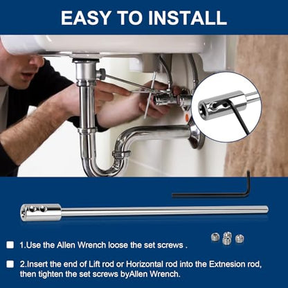Extension Rod for Bathroom Pop-Up Vertical or Horizontal Rods, 6.64 Inch Pop Up Drain Extension Rod for Bathroom Sink Drain Assembly, Chrome Plated