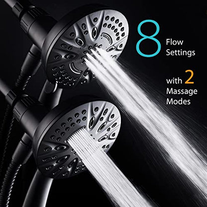AquaDance New Magnetic Docking 8-setting High Pressure Handheld Shower Head | Space-age Magnetic Guidance Bracket System, Giant 5-inch Face, Extra-long 72-inch Stainless Steel Hose - Black - color: Matte Black
