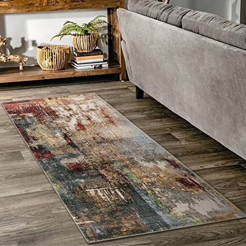 Lahome Kitchen Rugs, 2x4 Washable Rug with Soft Low-Pile for Entryway and Hallyway, Non-Slip & Small Carpet for Bathroom, Easy Clean Door-Friendly Mat, Kid &Pet Friendly Modern Decor 2x4 Red - color: Red/Multi, size: 2' x 4.3'