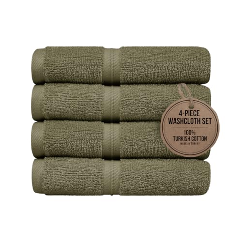 Absorbent & Thick Wash Cloths Set of 4 (12" x 12") Hotel Quality, Versatile as, Makeup Towels, Face Wash Cloths, Turkish Washcloths, Salon Towels, Dish Towels -%100 Cotton - Army Green - color: Army Green